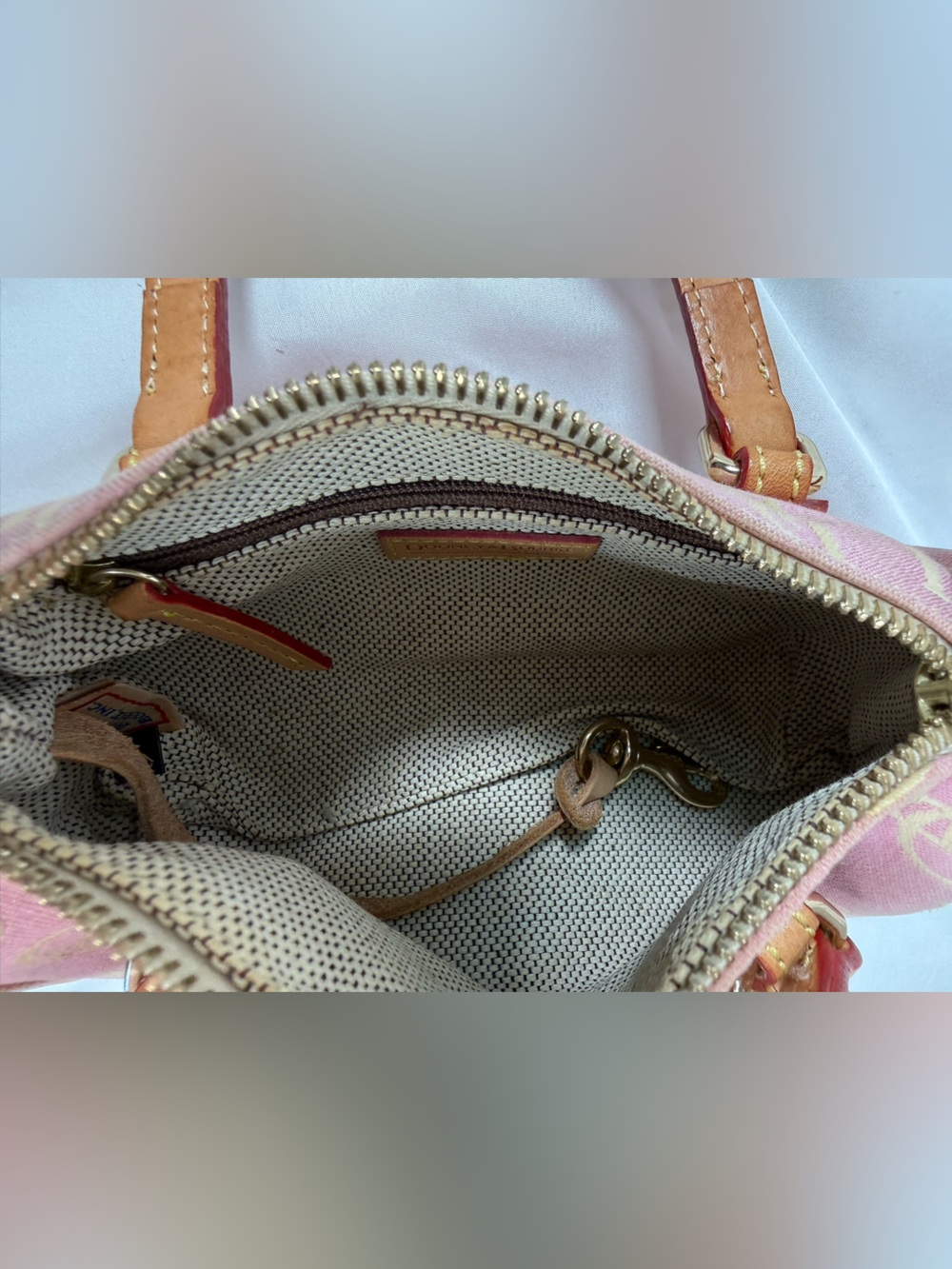 Vintage Dooney & Bourke Y2K Pink Mini Monogram Canvas Barrel Bag Purse - Picture 13 of 16